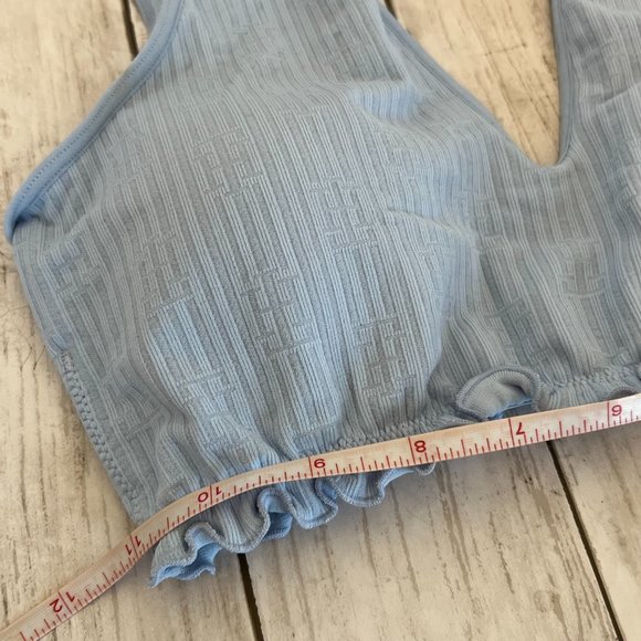 Tommy Hilfiger Light Chambray Blue Small Lettuce Edge Knit Logo Bralette NEW NWT - Picture 10 of 12